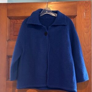 Ladies Blue Wool Cropped Trapeze Jacket